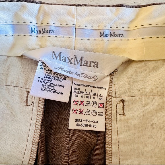 MAXMARA Italian Wool Mohair Beige Wide Leg High Cuff Waisted Trousers Pants - Picture 11 of 12